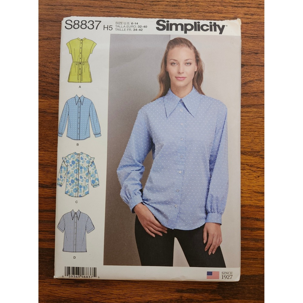Simplicity S8837 Sewing Pattern Misses Petite Shirt Blouse Collar Opt. Size 6-14